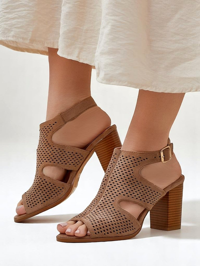 Royalfashion Women’s perforated block‑heel sandals Abetle