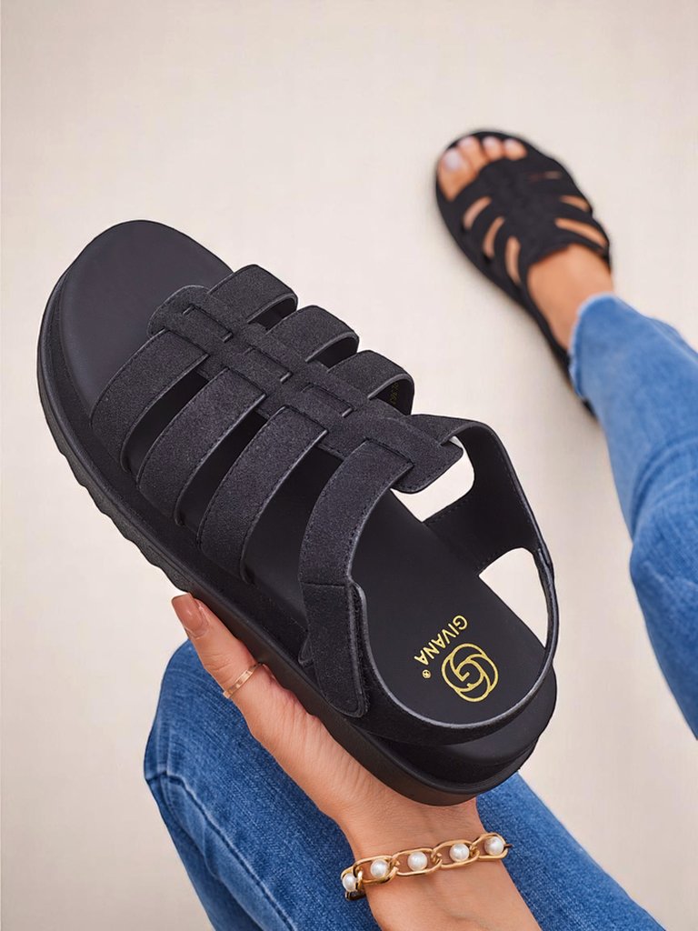 Royalfashion Heraclea women's platform sandals made of black eco-leather