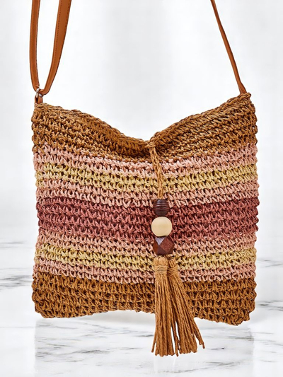Royal Fashion Small Striped Straw Charm Mini Handbag for Women