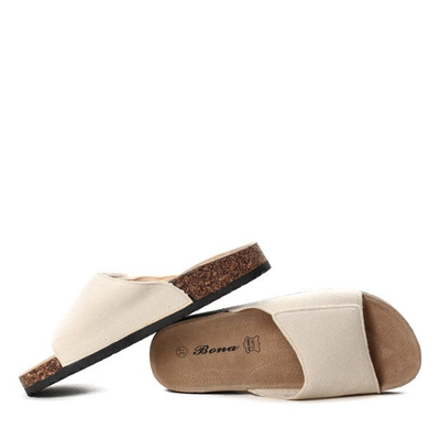 Beige Velcro flip flops made of Lindsey eco suede- Footwear 1