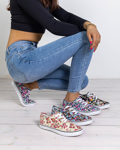 Navy blue women's sneakers with flowers Surfi - Footwear
