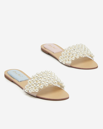OUTLET Women's slippers with pearls and blue Faldei insert - Footwear