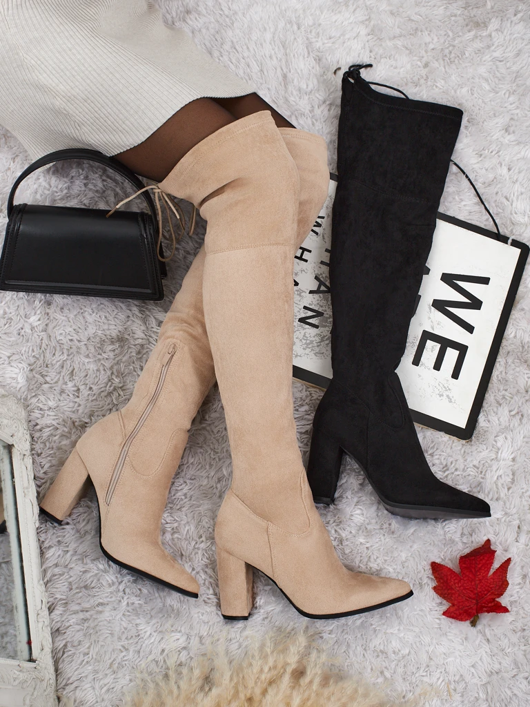 Flora Beige Leather Elegant Women's Boots for Autumn