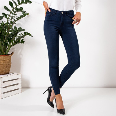 Navy blue women's denim trousers - Clothing