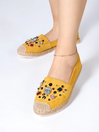 Yellow women's eco-suede espadrilles with cubic zirconias Mediros - Footwear