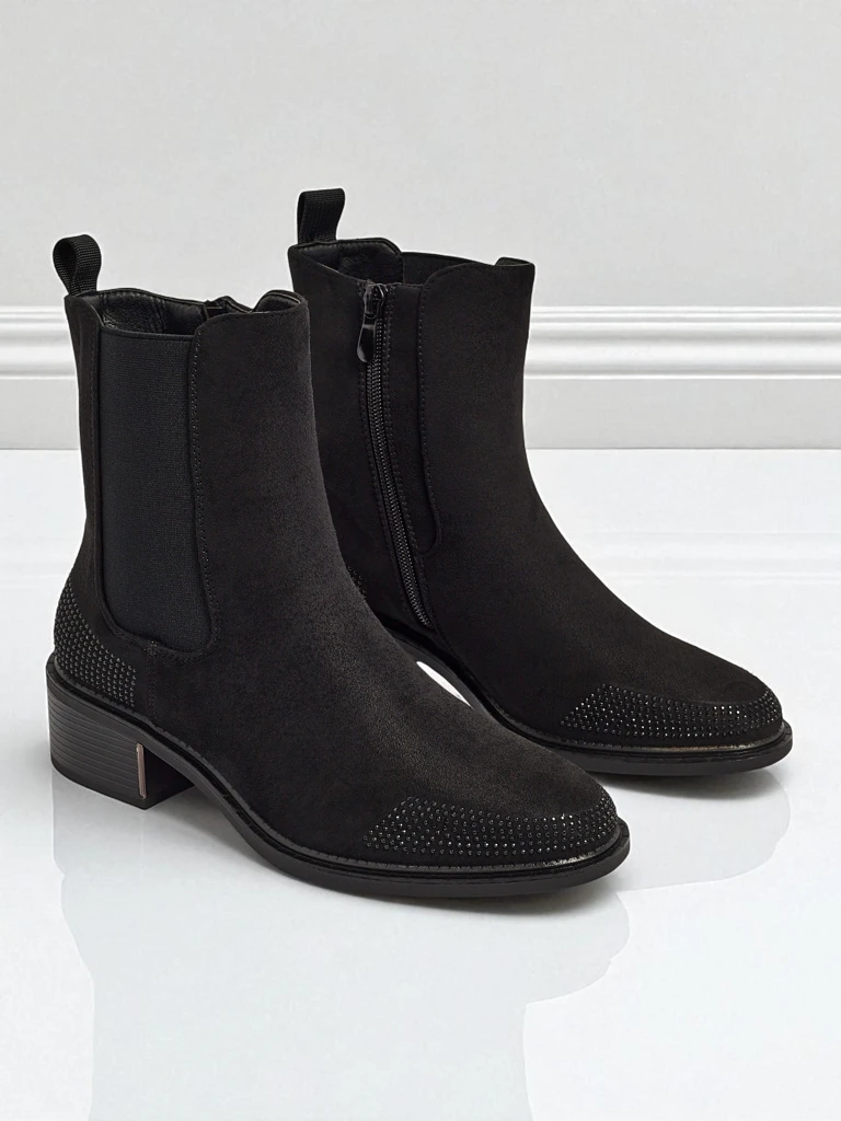 Ботильоны женские из эко-замши, украшенные цирконами TangleMist