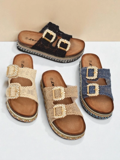 Royalfashion Women's sandals with rhinestone buckles GlamCork