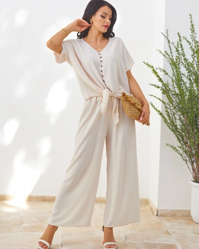 Royalfashion Women's casual set with a short-sleeve blouse and wide pants