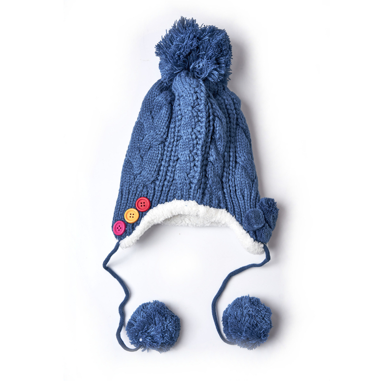 Navy blue children's tied hat with decoration - Accessories