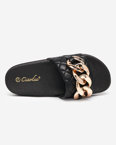 Women's black slippers with Lyrynn decoration- Footwear