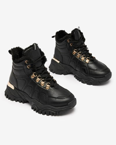 Royalfashion Sieviešu kedas ar kažokādu melnā krāsā Megigna