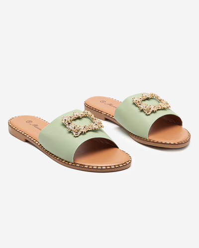 Green elegant women's slippers with golden ornament Meriso - Footwear