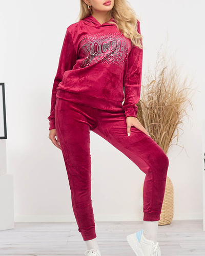 Women's tracksuit set with maroon cubic zirconia - Clothing