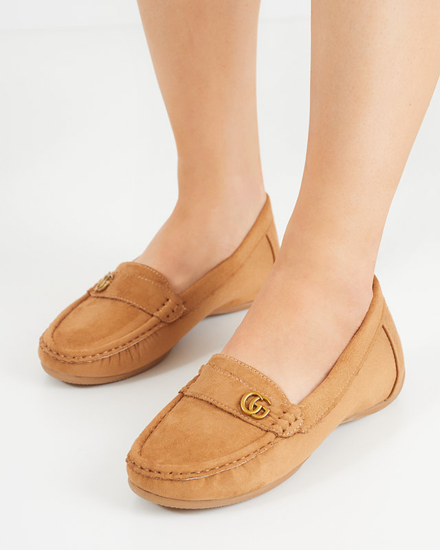 Women's moccasins with a low wedge heel in camel color Lemira - Footwear