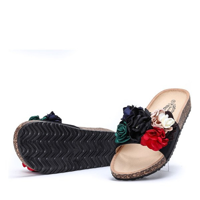 Black flip flops with decorative flowers Vilena - Footwear