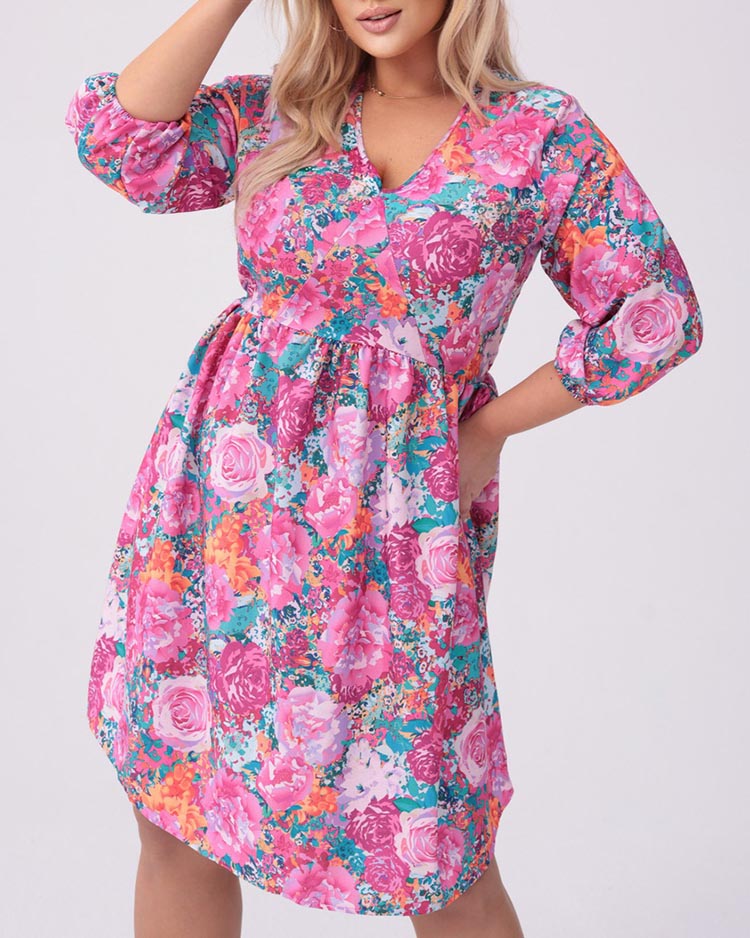 Royalfashion Sieviešu kleita līdz ceļiem ar apdruku PLUS SIZE