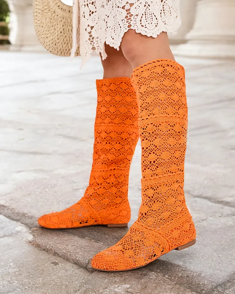 Royalfashion Women's openwork knee-high boots Corro