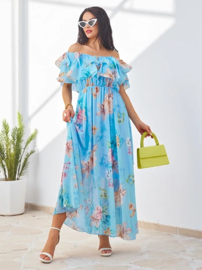 Royalfashion Women's off-the-shoulder dress with short sleeves in various floral patterns