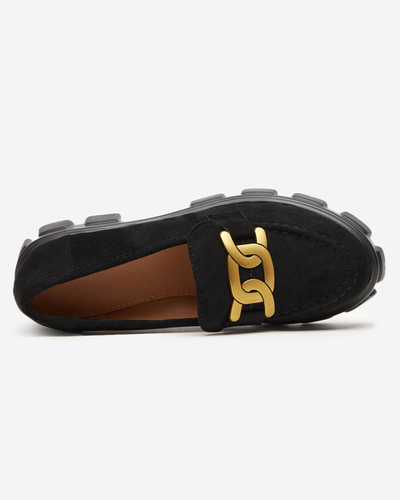 Black women's shoes with gold Mukise decoration - Footwear