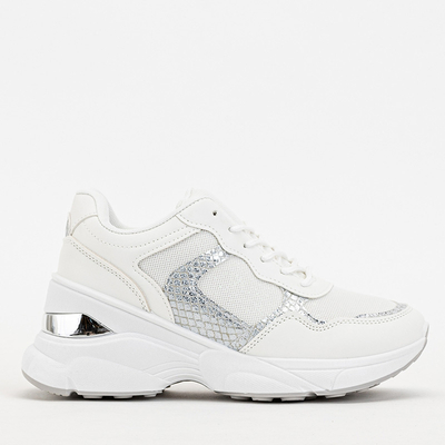 Women's white sneakers with a hidden wedge Waqsy - Footwear