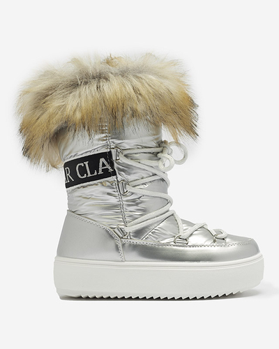 Silver children's slip-on shoes a'la snow boots with fur Asika - Footwear
