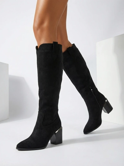 Женские сапоги из эко-замши на каблуке-столбике Ferrevi