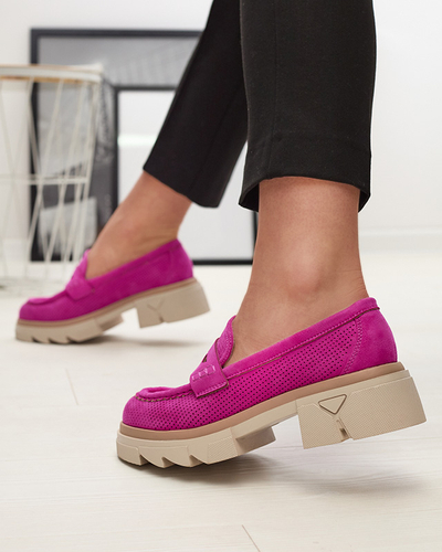 Fuchsia women's openwork moccasins on a solid sole Ejina - Footwear