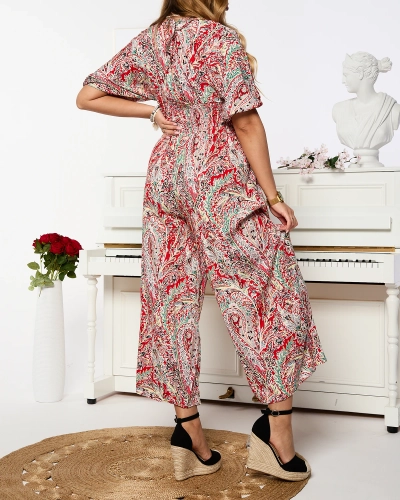 Women's patterned jumpsuit in red - Clothing