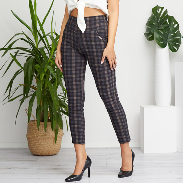 Black and blue women's checkered treggings with pocket details - Clothing