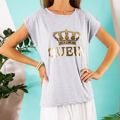 Gray women's cotton t-shirt with print - Clothing