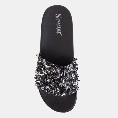 OUTLET Black women's platform slippers with Lomine cubic zirconia - Footwear