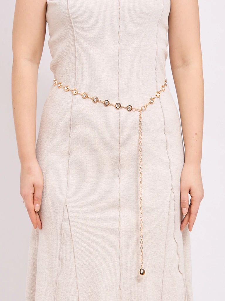 Aurelia Bella Donna - women's metal belt with crystals, gold 115 cm