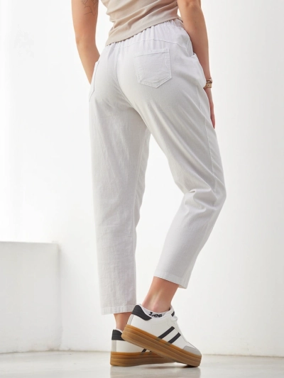 Royalfashion Kokvilnas taisnas sieviešu bikses ar jostas saiti