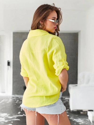 Royalfashion Cotton women's shirt with embossing and a V-neck with 3/4 sleeves