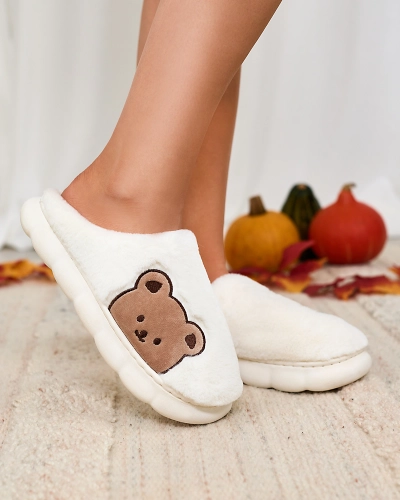 Royalfashion Sieviešu kažokādas čības ar lācīti baltā krāsā Fetemes