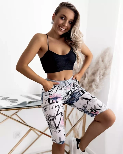 Royalfashion Женские бело-голубые шорты 3/4 с принтом PLUS SIZE