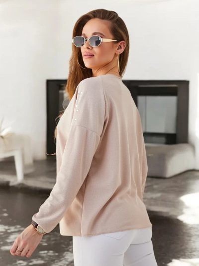 Royalfashion Women's thin viscose sweater with rhinestones on the shoulders