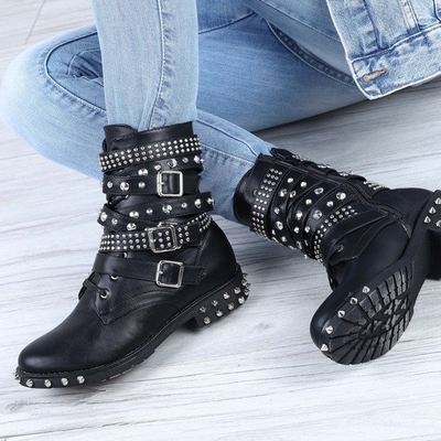 Czarne workery z ćwiekami Alex - Obuwie