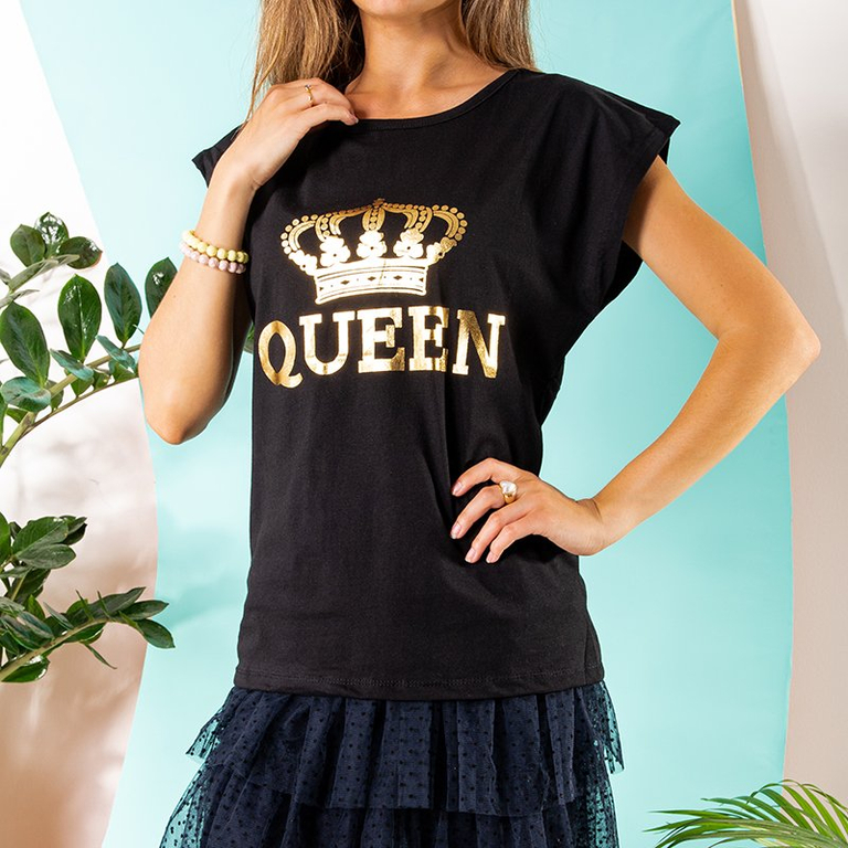 Black women's cotton t-shirt with print - Clothing