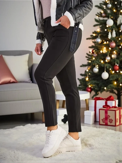 Luna Women's Black Fabric Casual Everyday Trousers