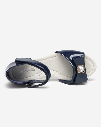 OUTLET Children's navy blue sandals with a Albina bow - Footwear