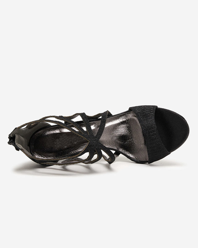 OUTLET Women's black brocade sandals on a high heel Ricata - Footwear