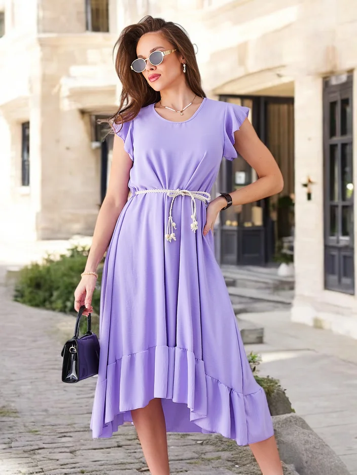Royalfashion Women's midi dress with ruffles and short sleeves