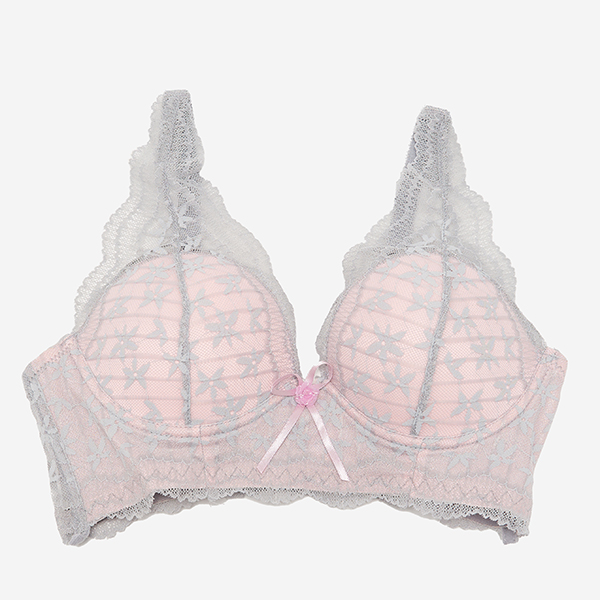 Pink women's bra with gray lace - Underwear