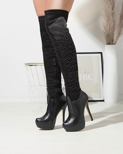 Women's knee-high stiletto boots in black Agiocio- Footwear