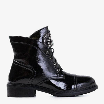 Black patent leather women's boots with Nissioe stones - Footwear