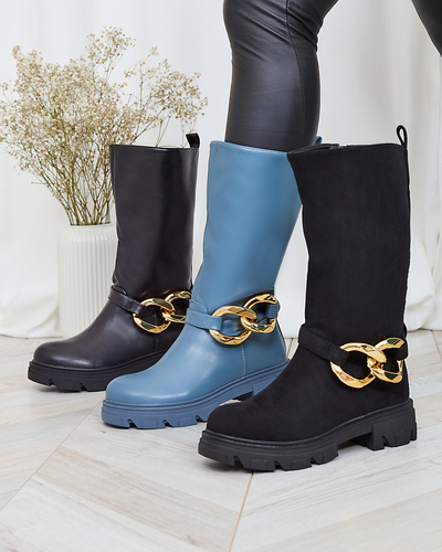Black women's boots with chain Helari - Footwear