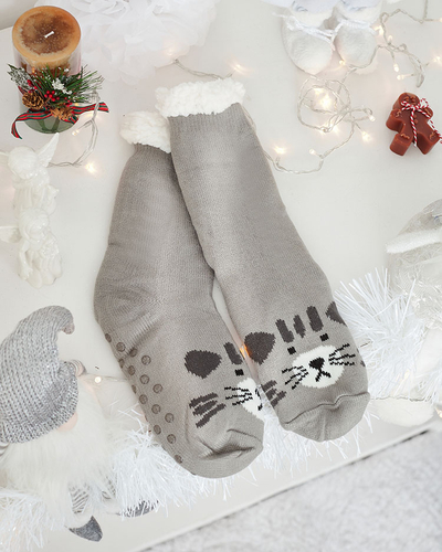 Royalfashion Warmed beige women's socks with mouse
