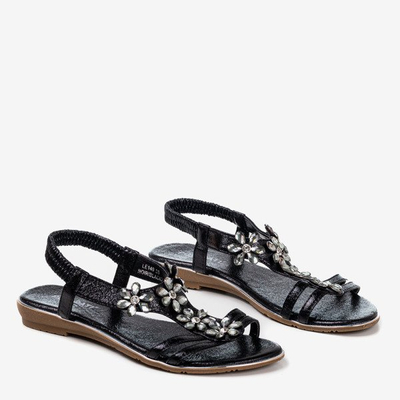 Ladies' black sandals with Crisela crystals - Footwear
