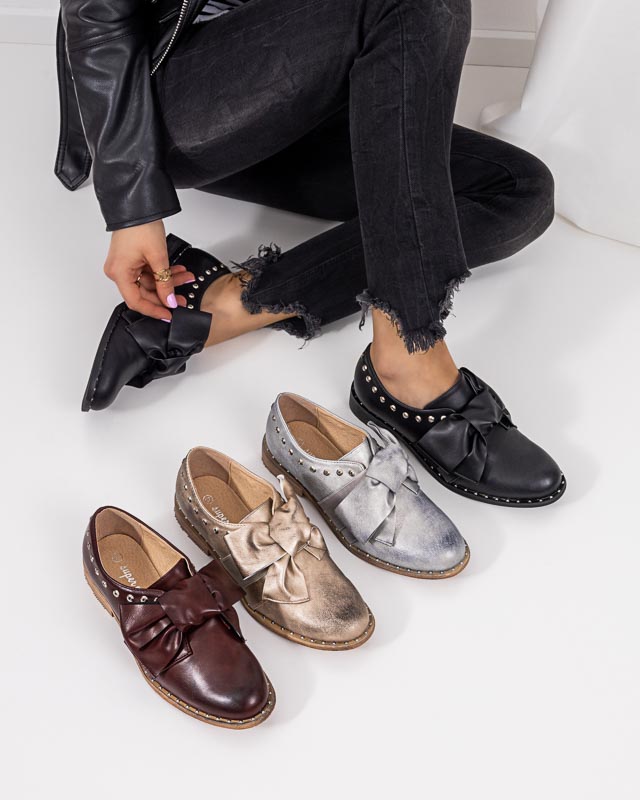 Gold women's low shoes with Entera bow - Footwear